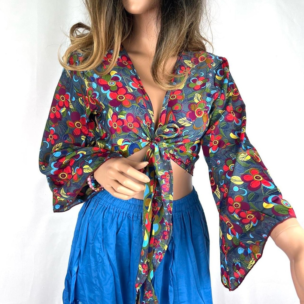 Bell Sleeves Open Front Tie Top